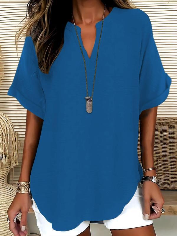 🔥New Arrival 49% OFF🔥Women's Plain Short Sleeve Blouse, Casual Solid Color Top for Daily Wear, Ladies Clothes for All Seasons